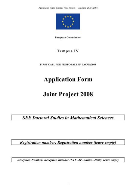 Application Form Joint Project 2008 SEE Doctoral Studies in ... - PMF