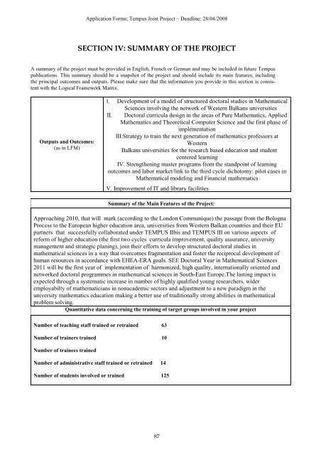 Application Form Joint Project 2008 SEE Doctoral Studies in ... - PMF