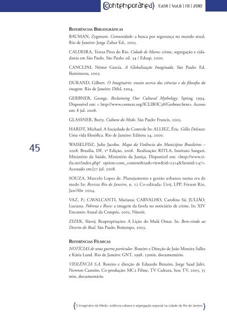 EdiÃ§Ã£o 14 | Ano 8 | No.1 | 2010.1 REVISTA - ContemporÃ¢nea - UERJ