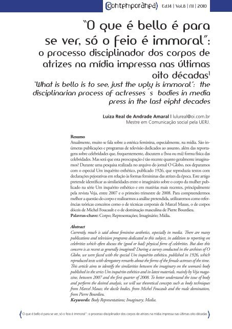 EdiÃ§Ã£o 14 | Ano 8 | No.1 | 2010.1 REVISTA - ContemporÃ¢nea - UERJ