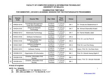 Exam Timetable - Faculty of Computer Science and Information ...