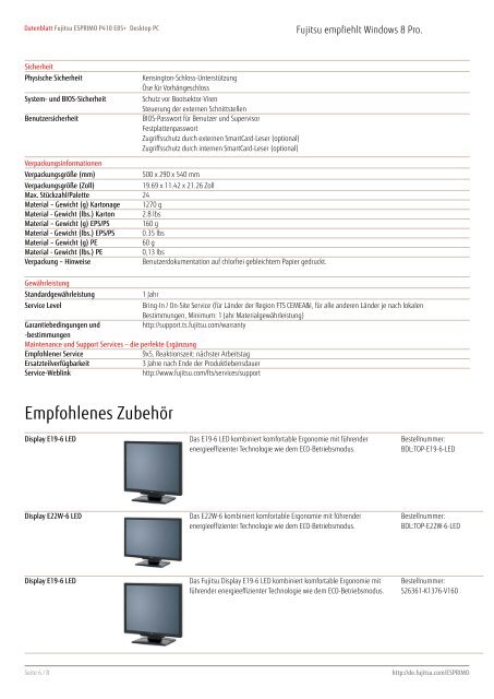 Datenblatt Fujitsu ESPRIMO P410 E85+ Desktop PC
