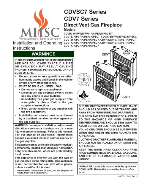 Manual - Unvented Gas Log Heater or Vented Decorative Appliance