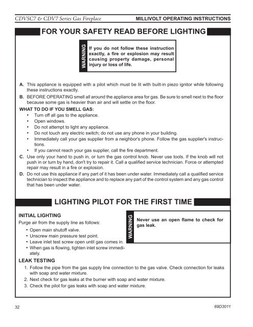 Manual - Unvented Gas Log Heater or Vented Decorative Appliance