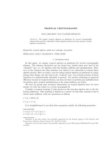 TROPICAL CRYPTOGRAPHY Mathematics subject classification ...