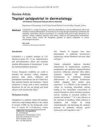 Topical calcipotriol in dermatology - JPAD - Journal of Pakistan ...