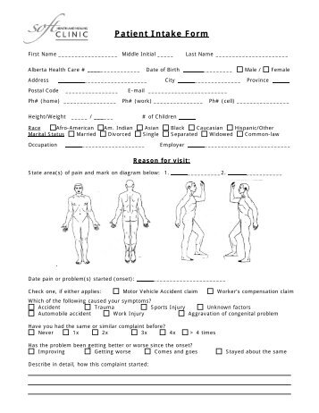 Patient Intake Form - Soft Health and Healing Clinic