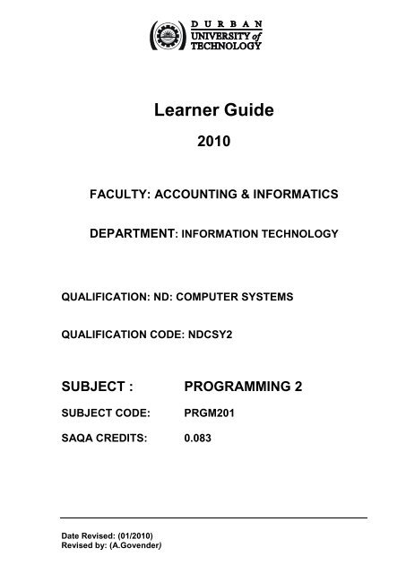 Programming 2 - CS DUT