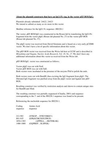 pEF-BOS/IgG information - Addgene