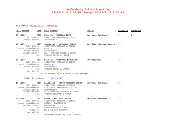 Londonderry Police Press Log 06-25-11 @ 6:00 AM through 06-26 ...