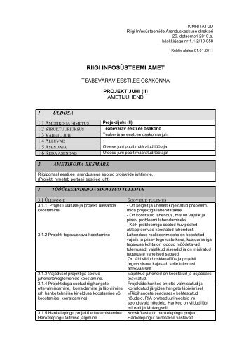 Eesti.ee projektijuht _II_ - ametijuhend 1.1.11 - Riigi InfosÃ¼steemi Amet