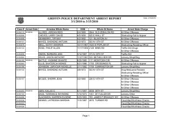 GRIFFIN POLICE DEPARTMENT ARREST REPORT 3/1/2010 to 3 ...