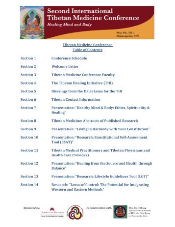 Tibetan Medicine Conference Table of Contents - Center for ...