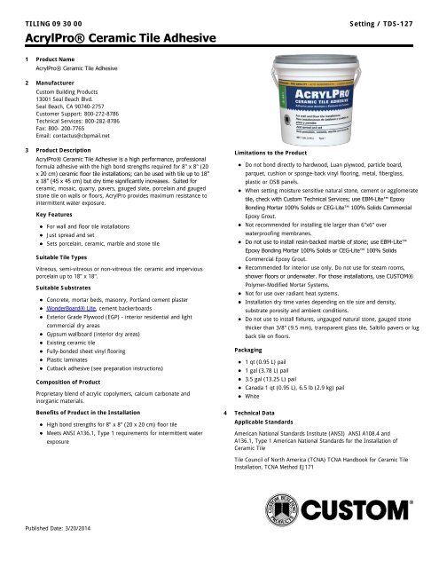 AcrylPro Ceramic Tile Adhesive Custom Building Products