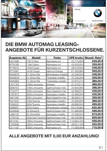 die bmw automag leasing- angebote für kurzentschlossene.