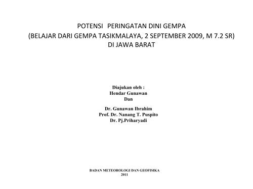 Peringatan Dini Potensi Kerusakan Gempa Bumi - BMKG