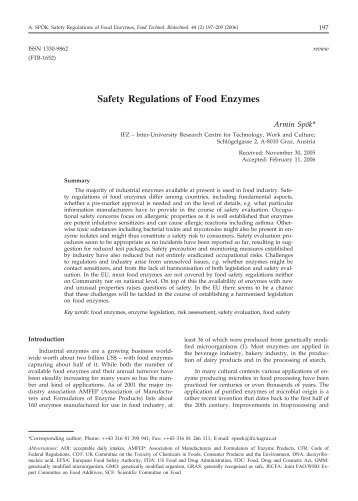 Safety Regulations of Food Enzymes - Food Technology and ...