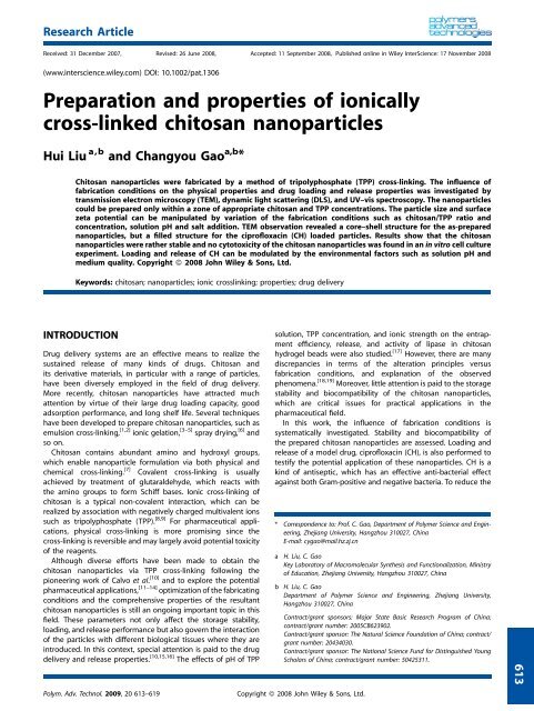 Preparation and properties of ionically cross-linked chitosan ...