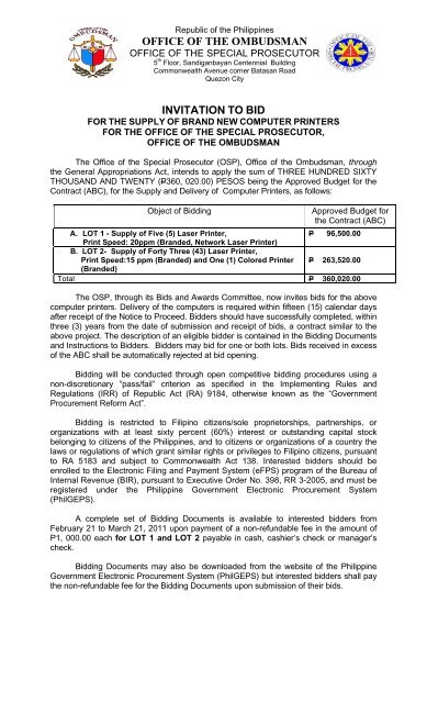 Office Of The Ombudsman Invitation To Bid