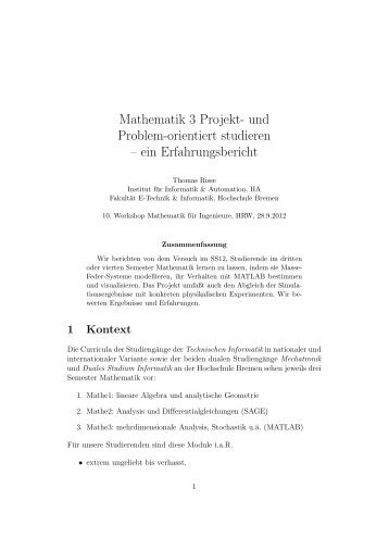 Mathematik 3 Projekt - Weblearn.hs-bremen.de - Hochschule Bremen