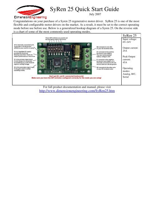 SyRen 25 Quick Start Guide - Dimension Engineering