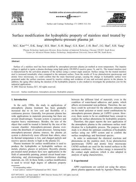 Surface modification for hydrophilic property of stainless steel ...