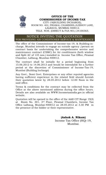 NOTICE INVITING THE QUOTATION - Income Tax Department