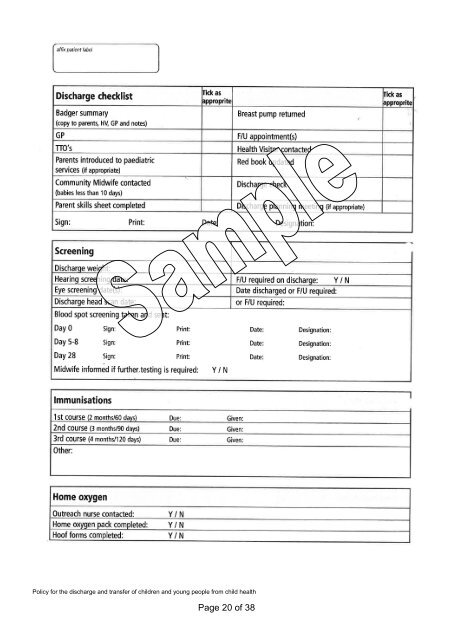 Policy for the Discharge and transfer of children and young people ...
