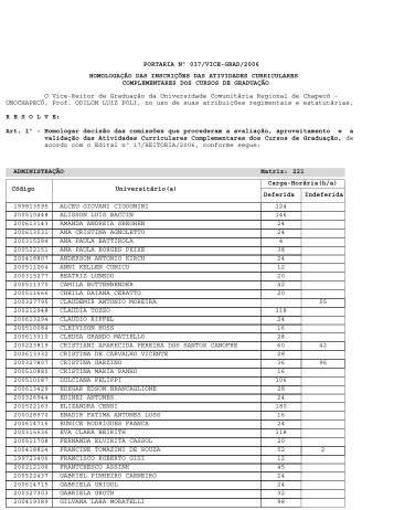 portaria nÂº 037/vice-grad/2006 homologaÃ§Ã£o das ... - UnochapecÃ³