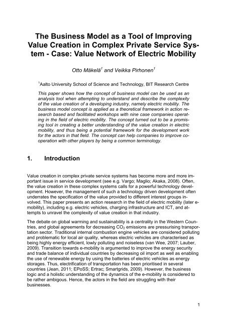 The Business Model as a Tool of Improving Value Creation ... - RESER
