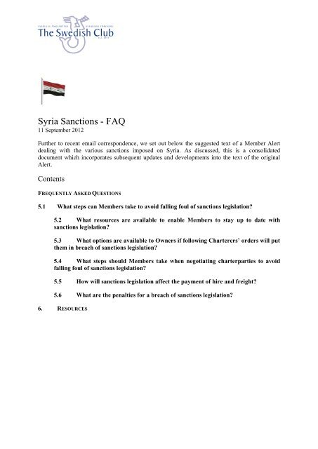 Syria Sanctions - FAQ - The Swedish Club