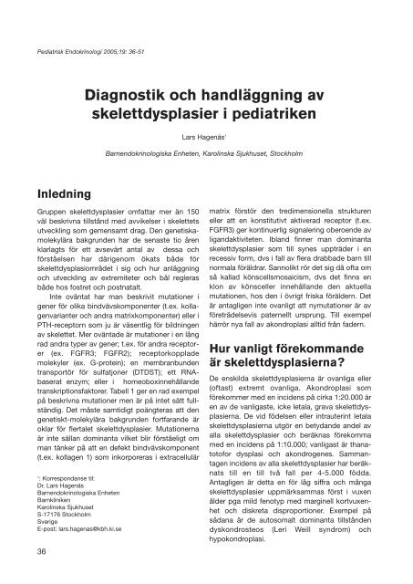 Diagnostik och handläggning av skelettdysplasier i pediatriken