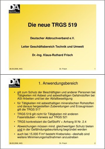 Die neue TRGS 519 - Deutscher Abbruchverband eV