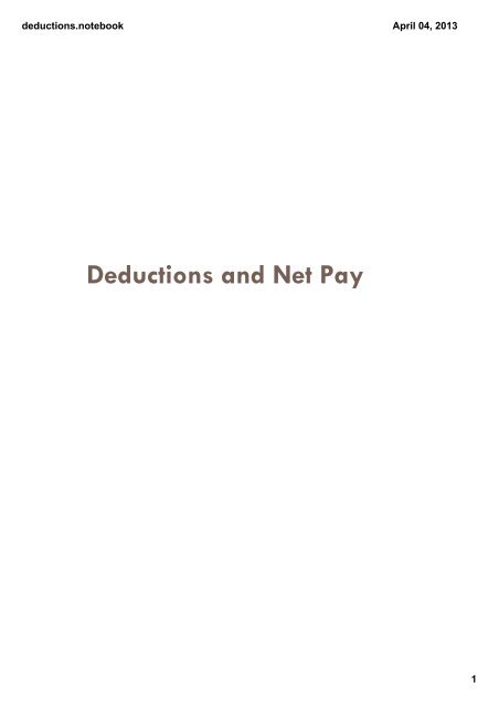 Deductions and Net Pay - Grade 10 Math