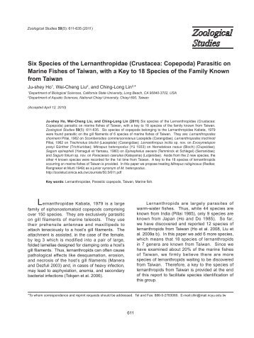 Six Species of the Lernanthropidae - Zoological Studies