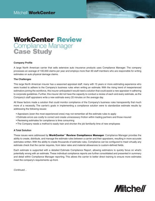 WorkCenterÃ¢Â„Â¢ Review Compliance Manager Case Study - Mitchell ...