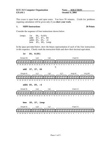 ECE 313 Computer Organization Name SOLUTION EXAM 1 ...