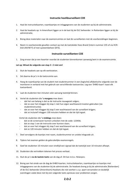Instructie hoofdsurveillant COE - Steunpunt taal en rekenen mbo