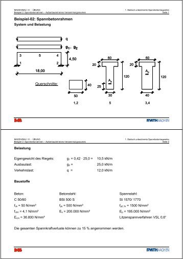 Beispiel-02: Spannbetonrahmen Querschnitte: 18,00 q g g , 4,50 18 ...