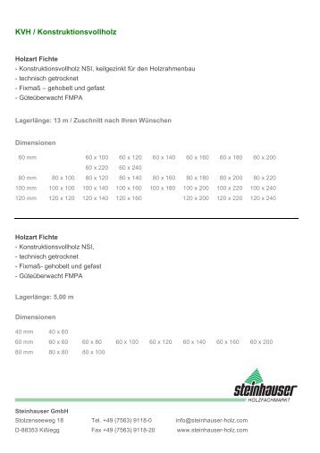 Produktbeschreibung/Lieferprogramm KVH - Steinhauser Holz