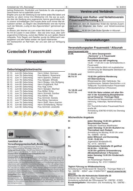 Amtliche Bekanntmachungen der Gemeinde ... - VG Rennsteig