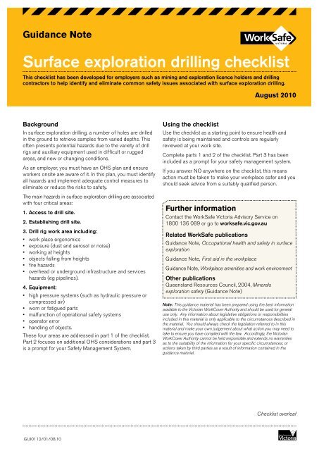 Surface exploration drilling checklist - WorkSafe Victoria