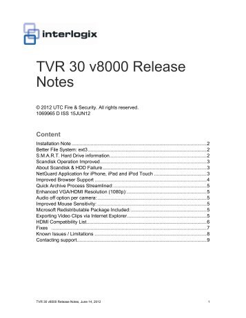 TVR 30 v8000 Release Notes - UTCFS Global Security Products