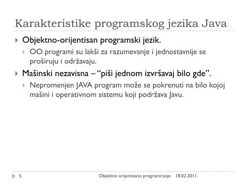 Karakteristike programskog jezika Java. Pojmovi ... - Ncd.matf.bg.ac.rs