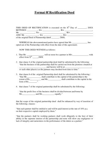 Format 0f Rectification Deed