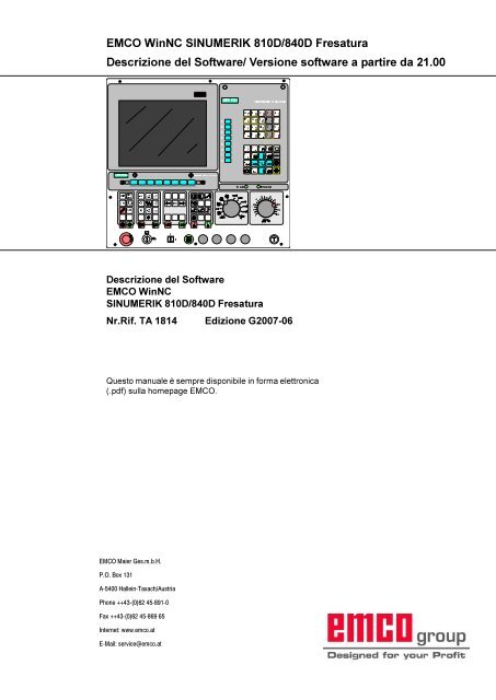 EMCO WinNC SINUMERIK 810D/840D Fresatura Descrizione del ...