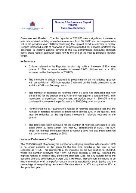 Quarter 3 Performance Report 2005 06 Executive Summary