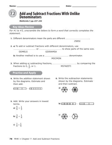 7.2 Add and Subtract Fractions With Unlike Denominators