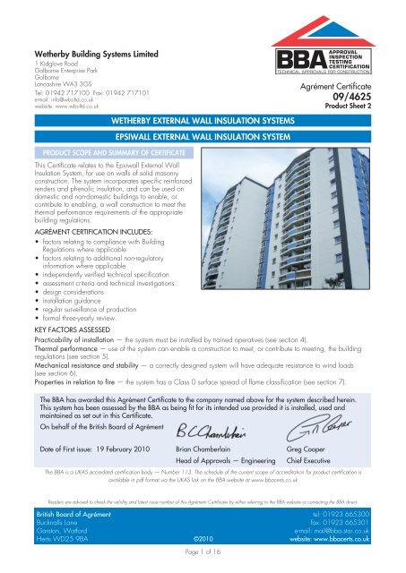 Epsiwall External Wall Insulation System - British Board of Agrement