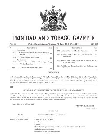 Gazette No. 103 of 2.. - Trinidad and Tobago Government News